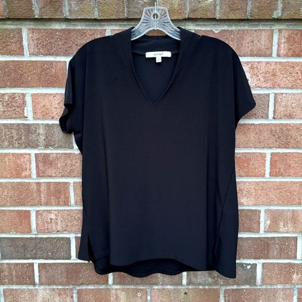Sympli Short Sleeve Black Jersey Knit V-Neck Top sz 6
